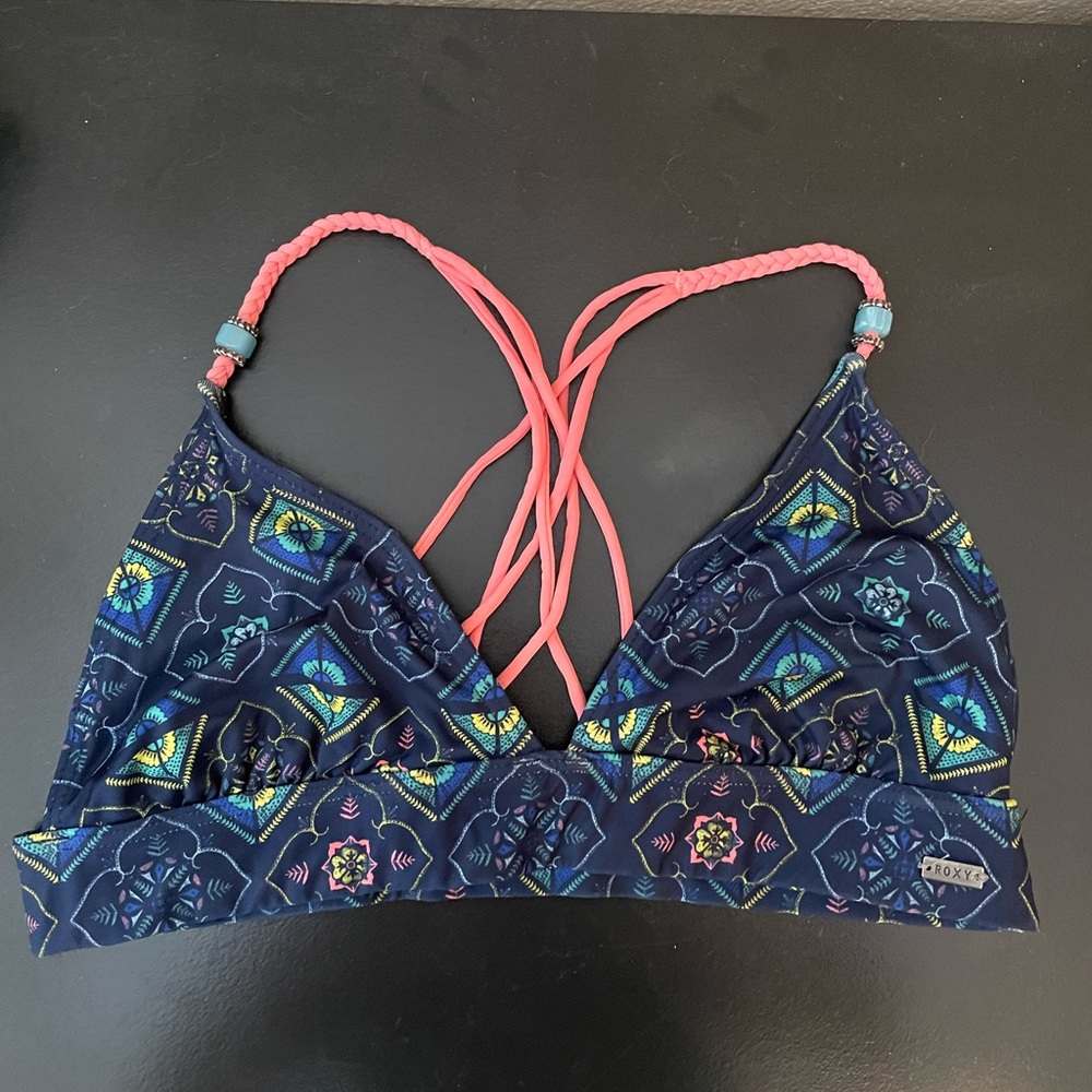 Navy Blue Patterned Roxy Bikini Top - image 1